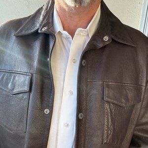True Grit Snap Closure Brown Leather Jacket